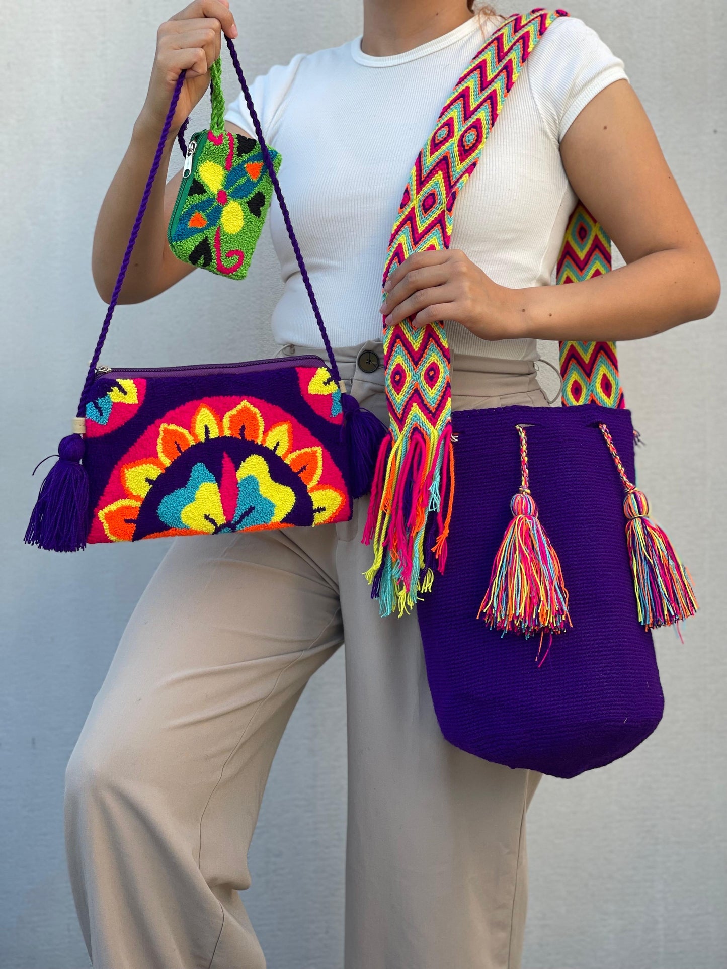 💫 Combo Wayuu: Mochila GRANDE+ Monedero + Sobre Artesanal🎁