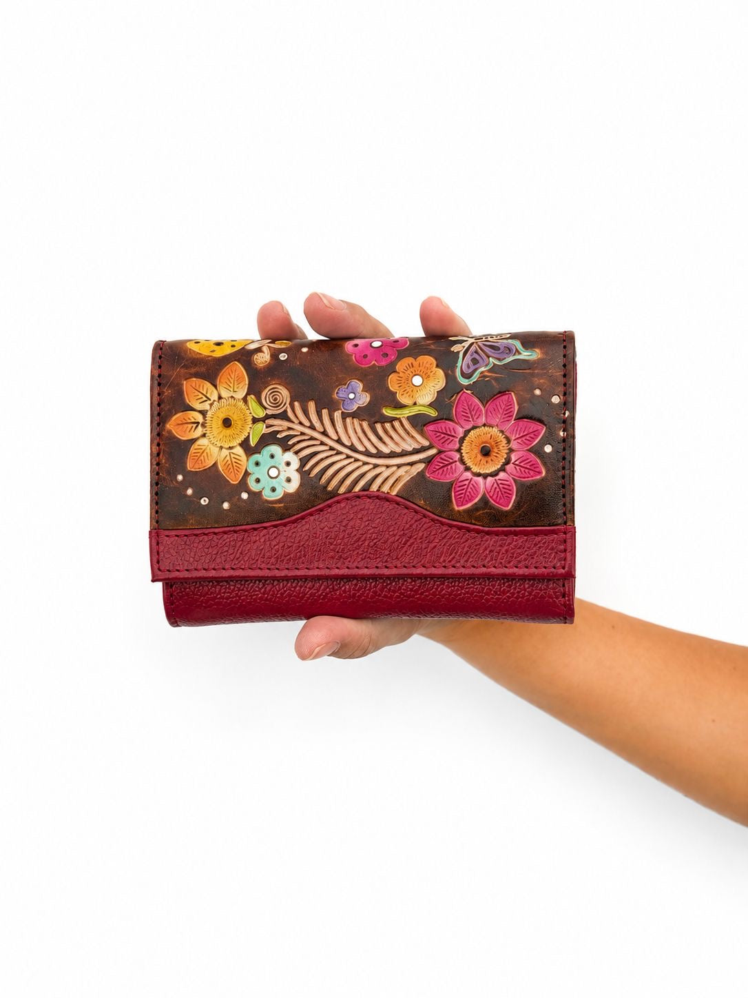 Billetera Flores Pintada a Mano (14x10cm)