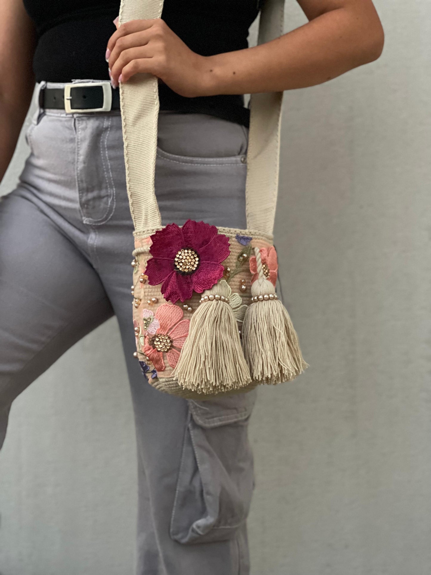 Mochila Recamada PEQUEÑA Primavera🌸🌷💎 (17x15)