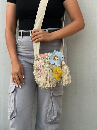 Mochila Recamada PEQUEÑA Primavera🌸🌷💎 (17x15)