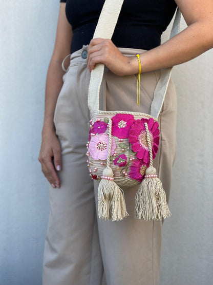 Mochila Recamada PEQUEÑA Primavera🌸🌷💎 (17x15)