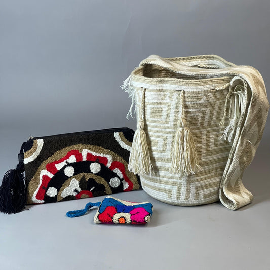 💫 Combo Wayuu: Mochila GRANDE Diseño+ Sobre + (MONEDERO GRATIS) 🎁