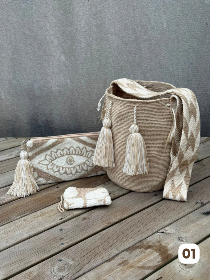 💫 Combo Wayuu: Mochila GRANDE+ Monedero + Sobre Artesanal🎁