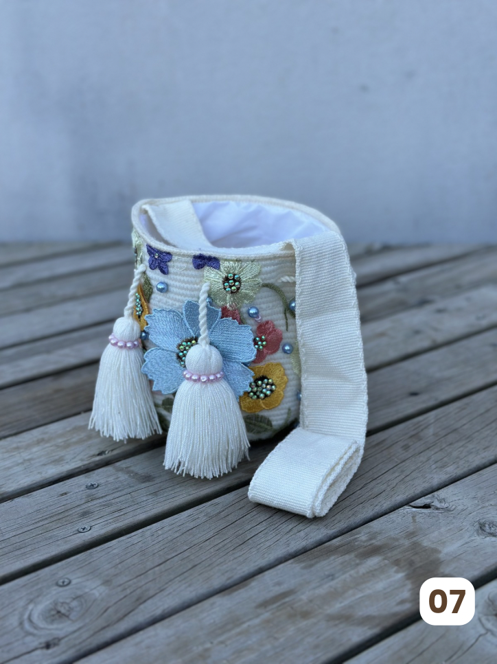 Mochila Recamada PEQUEÑA Primavera🌸🌷💎 (17x15)