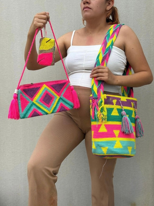 Combo Wayuu: Mochila GRANDE Diseño + Sobre + (MONEDERO GRATIS)